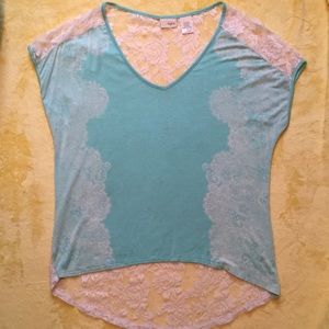 Turquoise & lace loose-fitting top